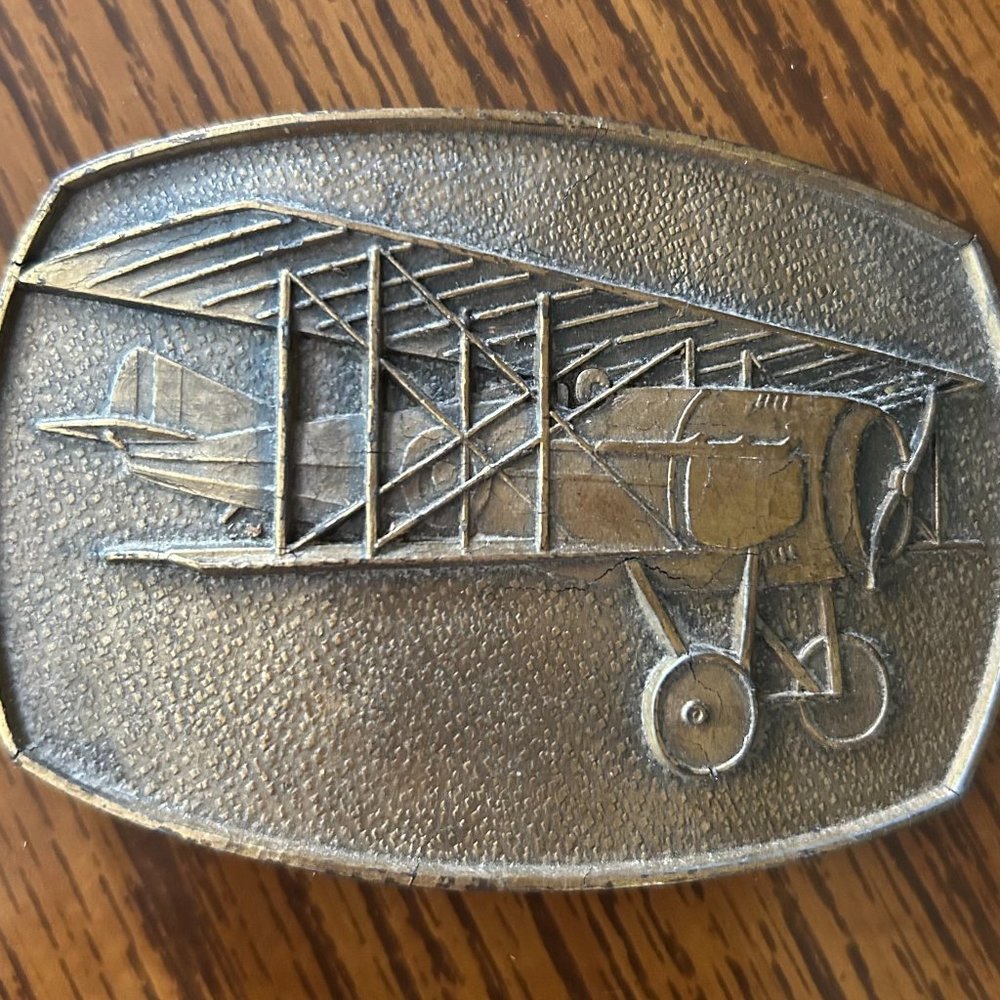 WWI Commemorative Biplane Belt Buckle Buckle on back is broken READ DESCRIPTION